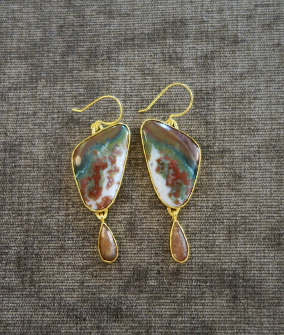 Heather Benjamin | Handmade Ocean Jasper Earring with Peach Rutilated Drop