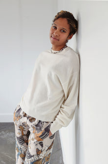  Brazeau Tricot Slouchy Creme Cashmere Crew Sweater