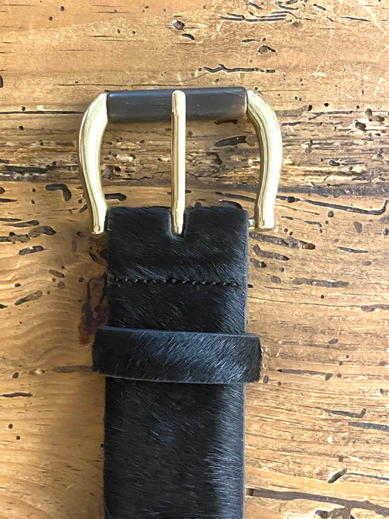 W. Kleinberg Black Hair Calf Belt with Horn Buckle