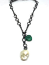 Nathan and moe gunmetal chain necklace with white pearl and malachite heart found at Patricia in southern Pines, NC