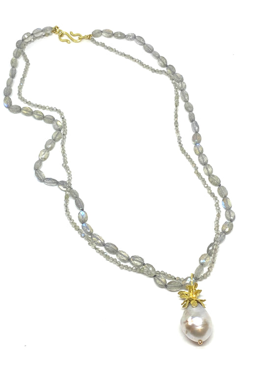 Gabrielle Sanchez Double Strand Labradorite & Pearl Necklace