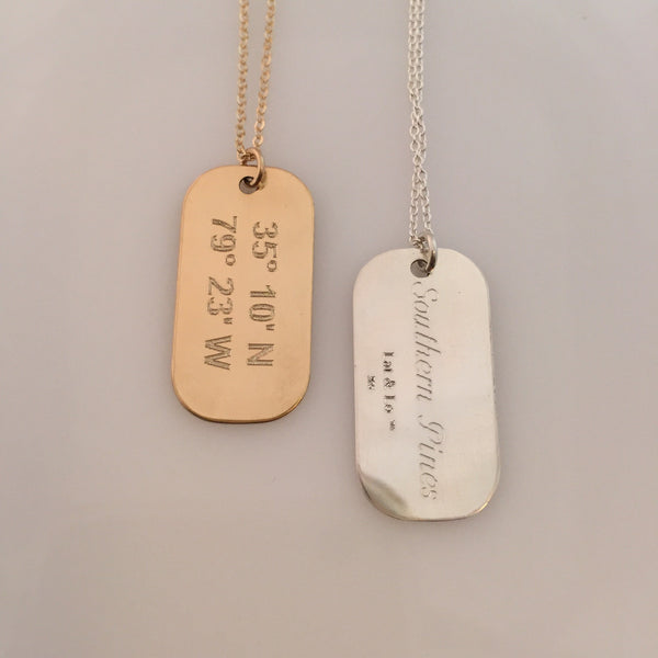 Lat & Lo | Mini Dog Tag Necklace 14k Gold Filled