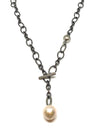 Nathan & Moe Gunmetal Link Chain with a Tahitian and White Pearl and an Oxidized Toggle