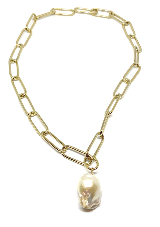 Nathan and moe oval link gold filled chain with baroque pearl found at Patricia in southern pines, nc
