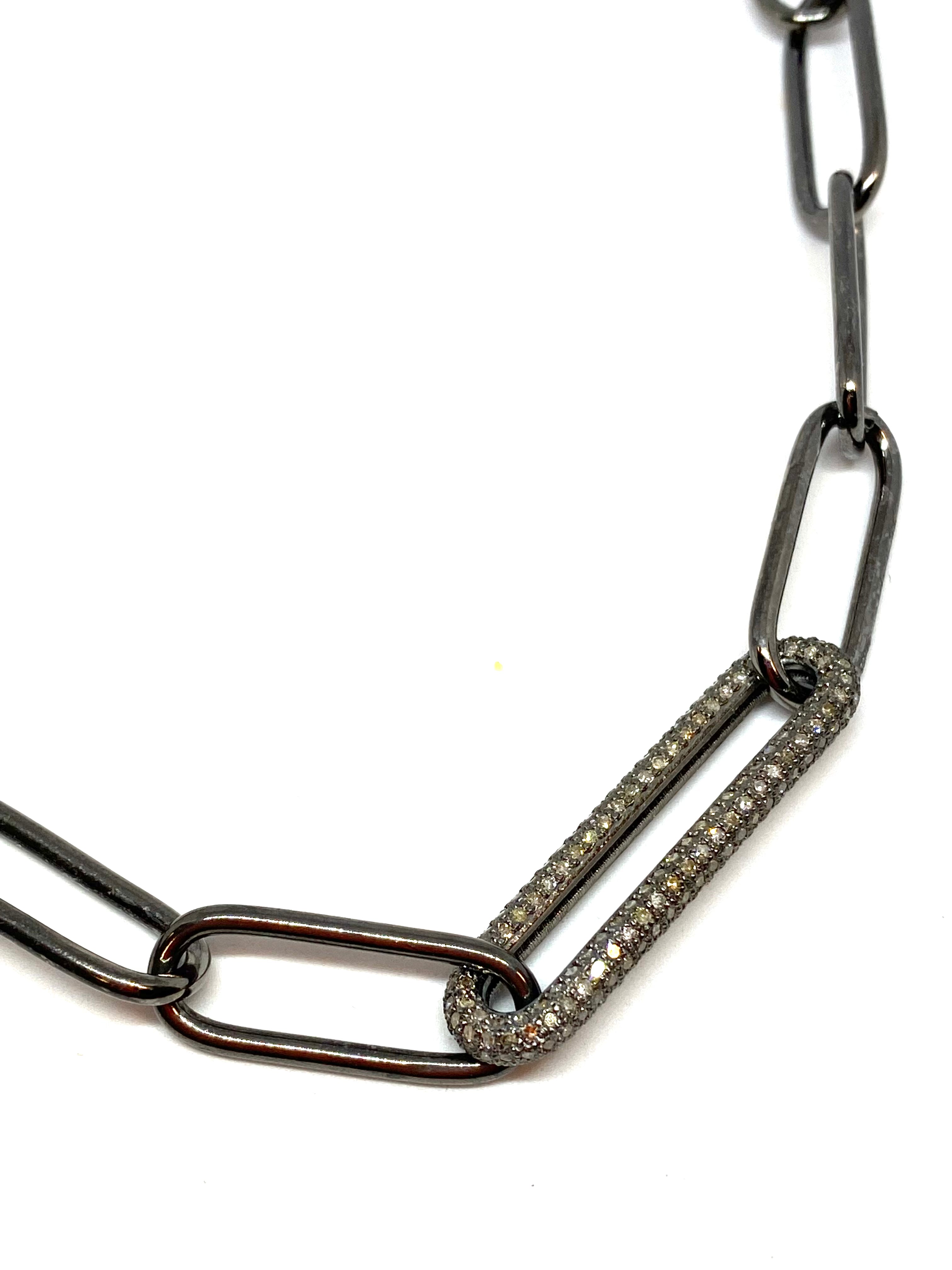Nathan and Moe gunmetal large link chain with diamond pave link found at Patricia in southern pines, nc