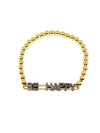 Nathan and Moe be happy ID bracelet with 5mm gold filled beads found at Patricia in Southern Pines, NC