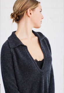  Cashmere Paris Polo Sweater Coal