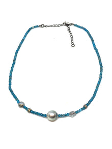  Nathan and moe 3mm apatite bead necklace with Tahitian pearls and oxidized diamond rondells