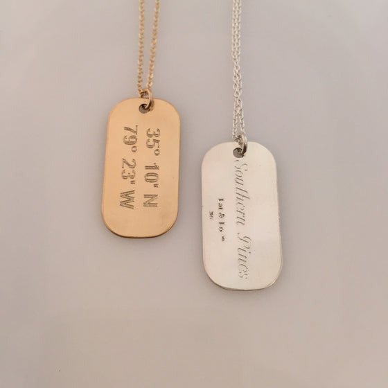 Lat & Lo | Mini Dog Tag Necklace in Sterling Silver