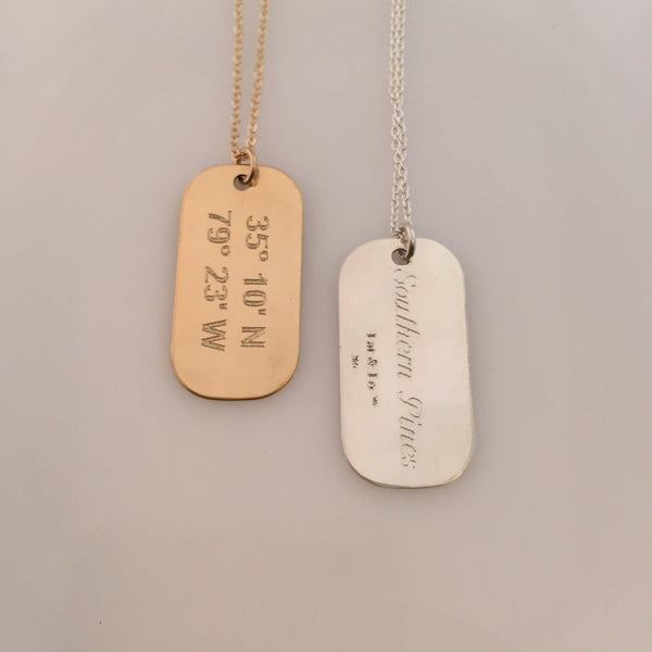 Lat & Lo | Mini Dog Tag Necklace in Sterling Silver