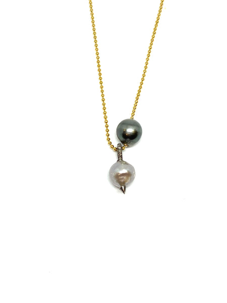 Nathan & Moe Chain Necklace with Tahitian Pearl and Baroque Pearl Pendant