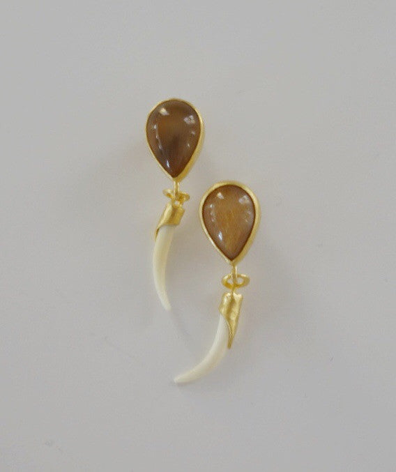 Heather Benjamin | Handmade Peach Moonstone and Carved Tusk Shape Earring