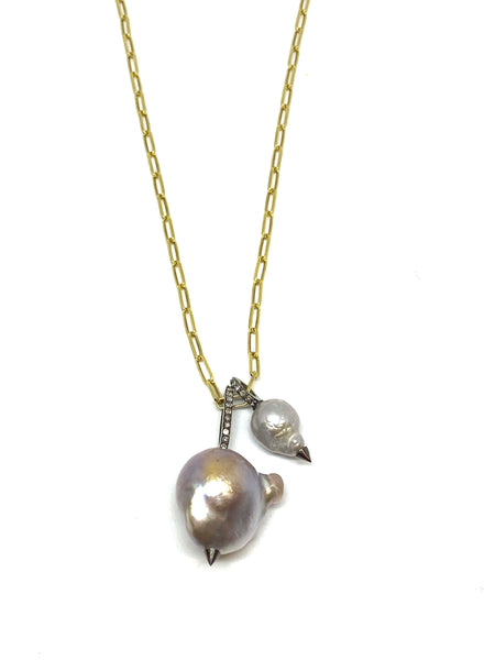 Nathan and moe gold filled double pearl with diamond bales chain necklace found at Patricia in southern pines, nc