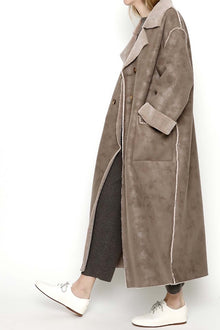  7115 by Szeki Taupe Faux Suede Long Coat