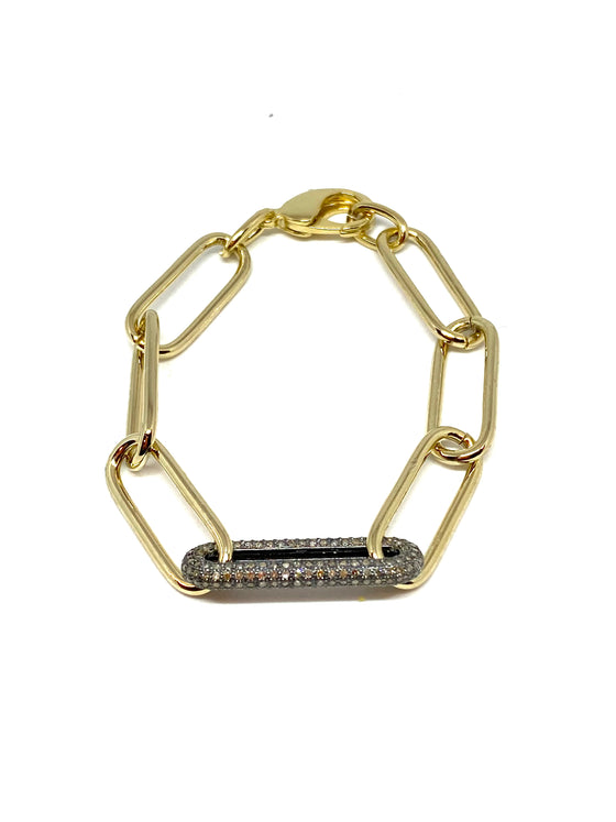 Nathan & Moe Large Gold Filled Link Bracelet with an Oxidized Diamond Link