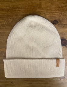  Vince Cashmere Ecru Fine Rib Double Layer Cuff Knit Hat