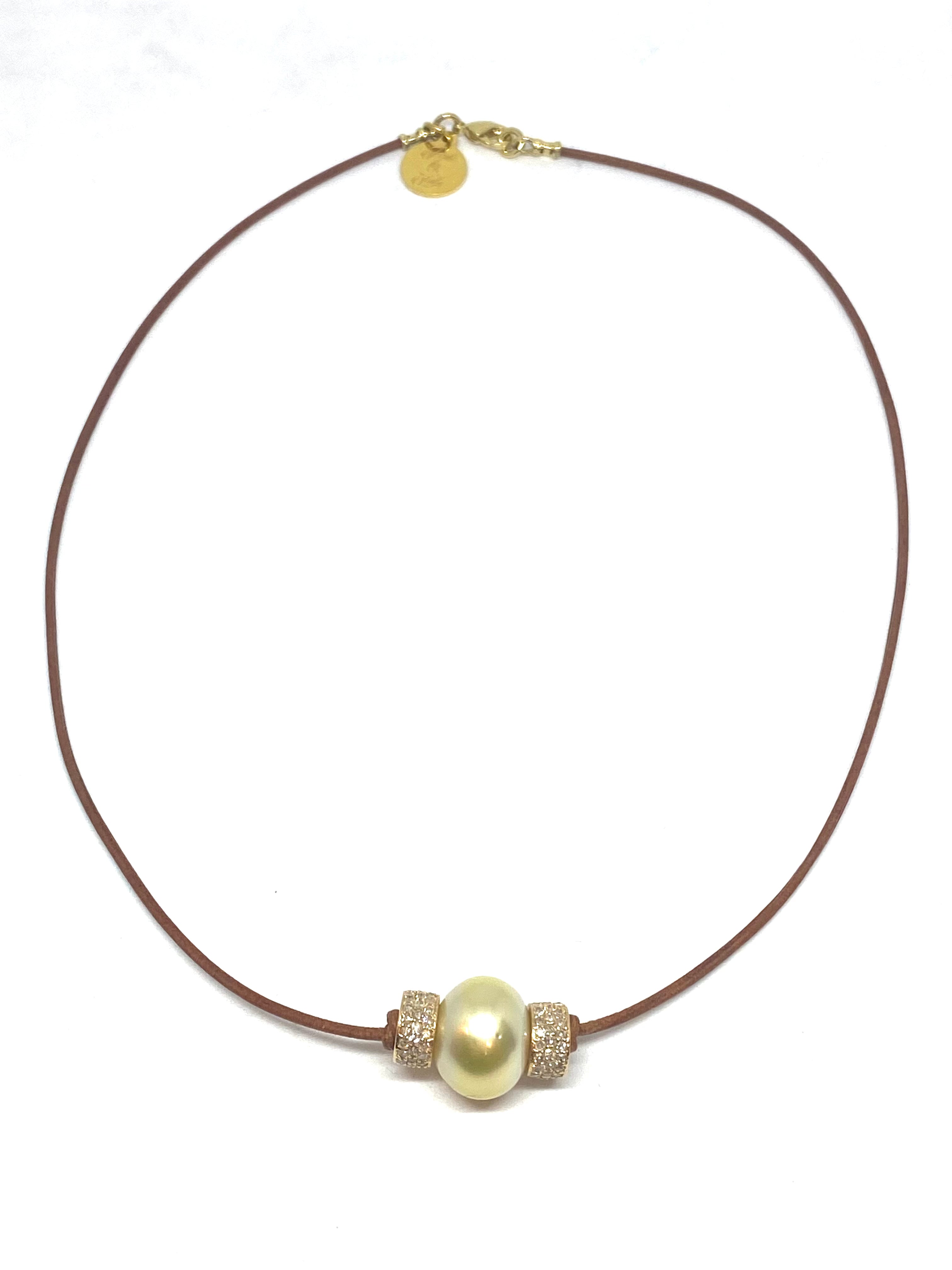 Perle by Lola Choker with Golden South Sea Pearl and Diamond Roundels