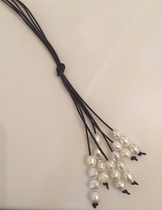 Leather and Pearl Lariat