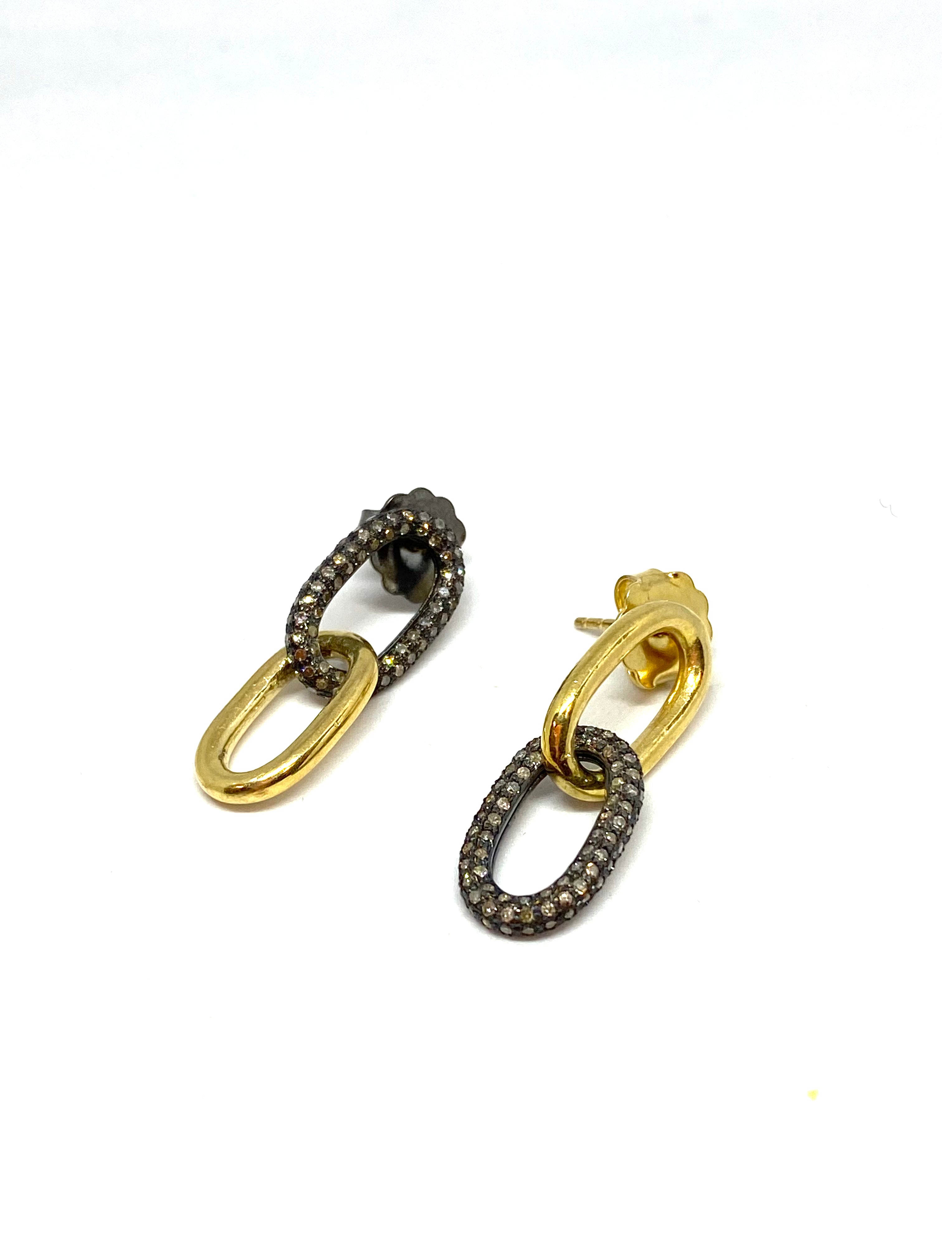 Nathan and Moe Vermeil link earring with oxidized diamond link found at Patricia in Southern Pines, NC