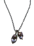 Nathan & Moe Oxidized Chain with Two Baroque Pearls accented with Diamond Bales