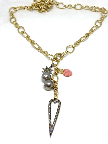 Nathan & Moe Gold Oval Link Necklace with Charms