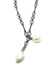 Nathan and moe oxidized chain necklace with two white pearls accented with diamond bales found at Patricia in southern pines, NC