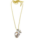 Nathan & Moe Gold Filled Double Pearl with Diamond Bales Chain Necklace