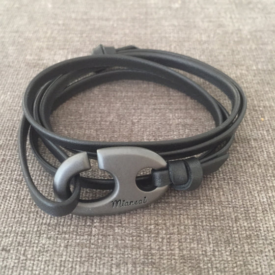 Miansai Black Brummel Hook Leather Bracelet