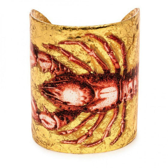 Beautiful Evocateur gold leaf cuff, featuring a red lobster, found at Patricia in Southern Pines, NC