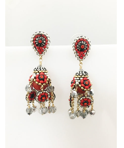 Miguel Ases Swarovski, Pyrite and Red Coral Earring