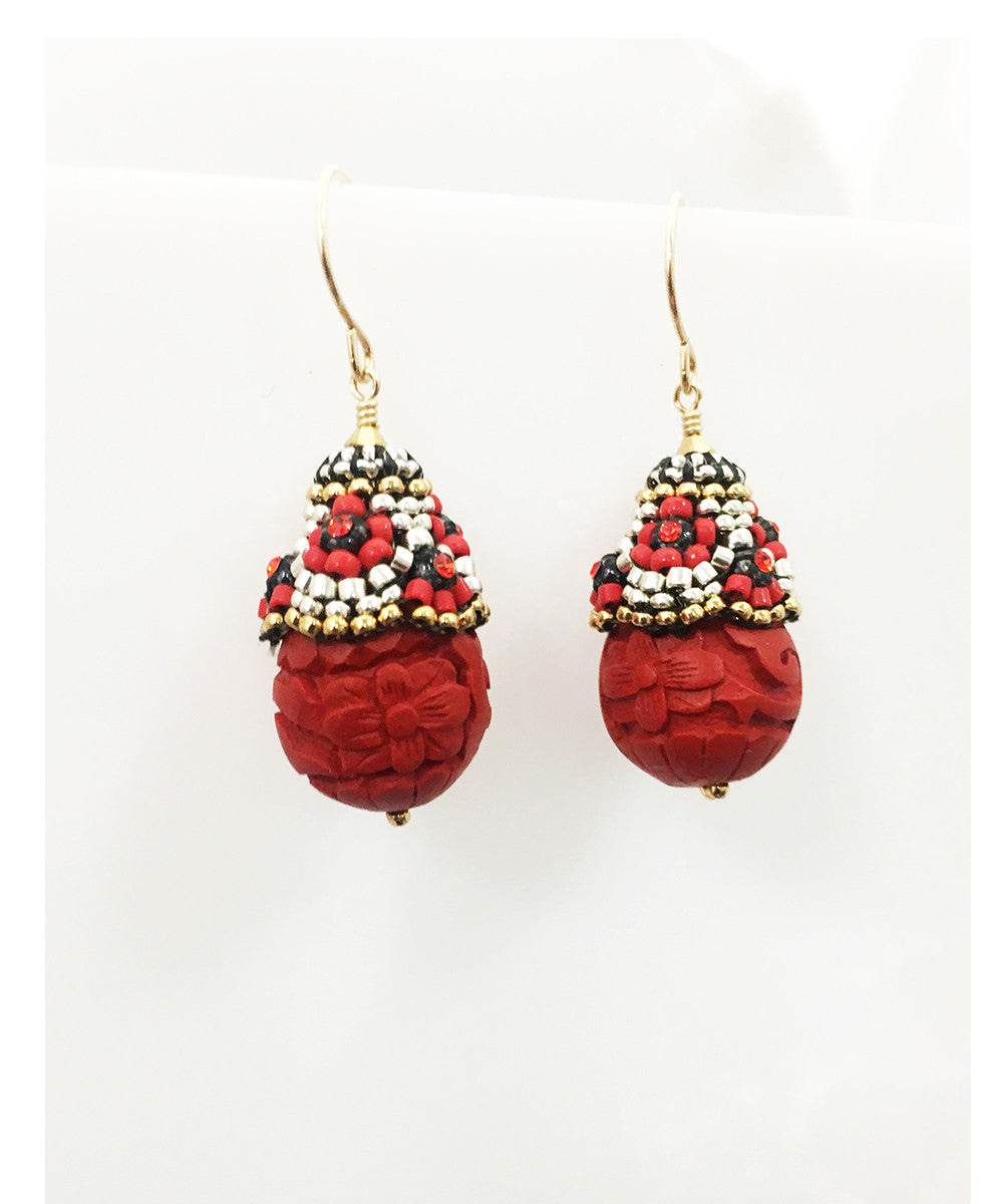 Miguel Ases Swarovski and Red Coral Earring