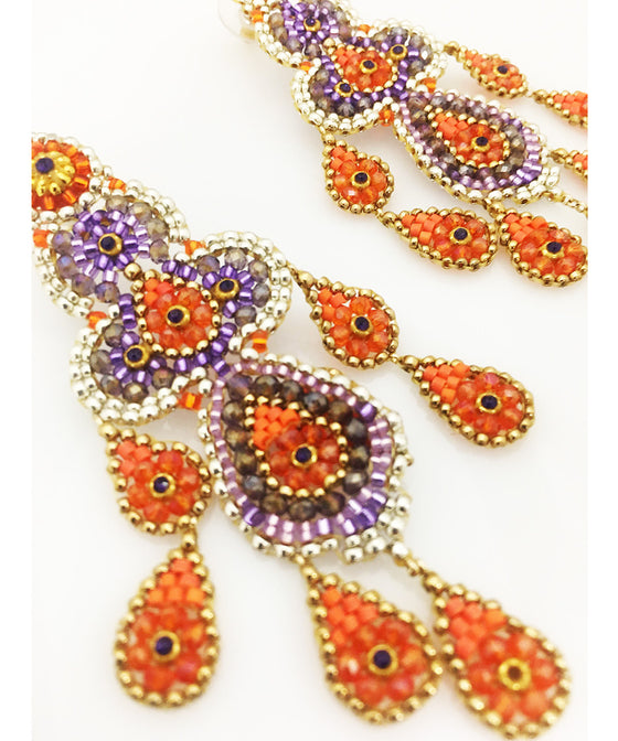 Miguel Ases Swarovski, Amethyst and Fire Opal Earring