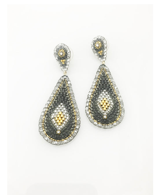 Miguel Ases Pyrite, Swarovski and Miyuki Seed Bead Earring