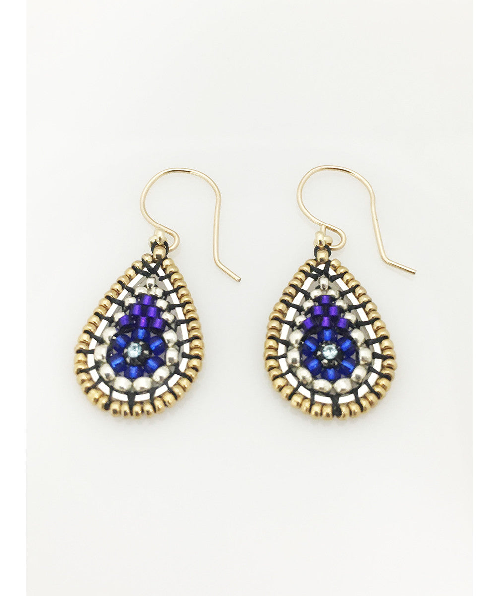 Miguel Ases Swarovski and Purple and Silver Miyuki Seed Bead Earring
