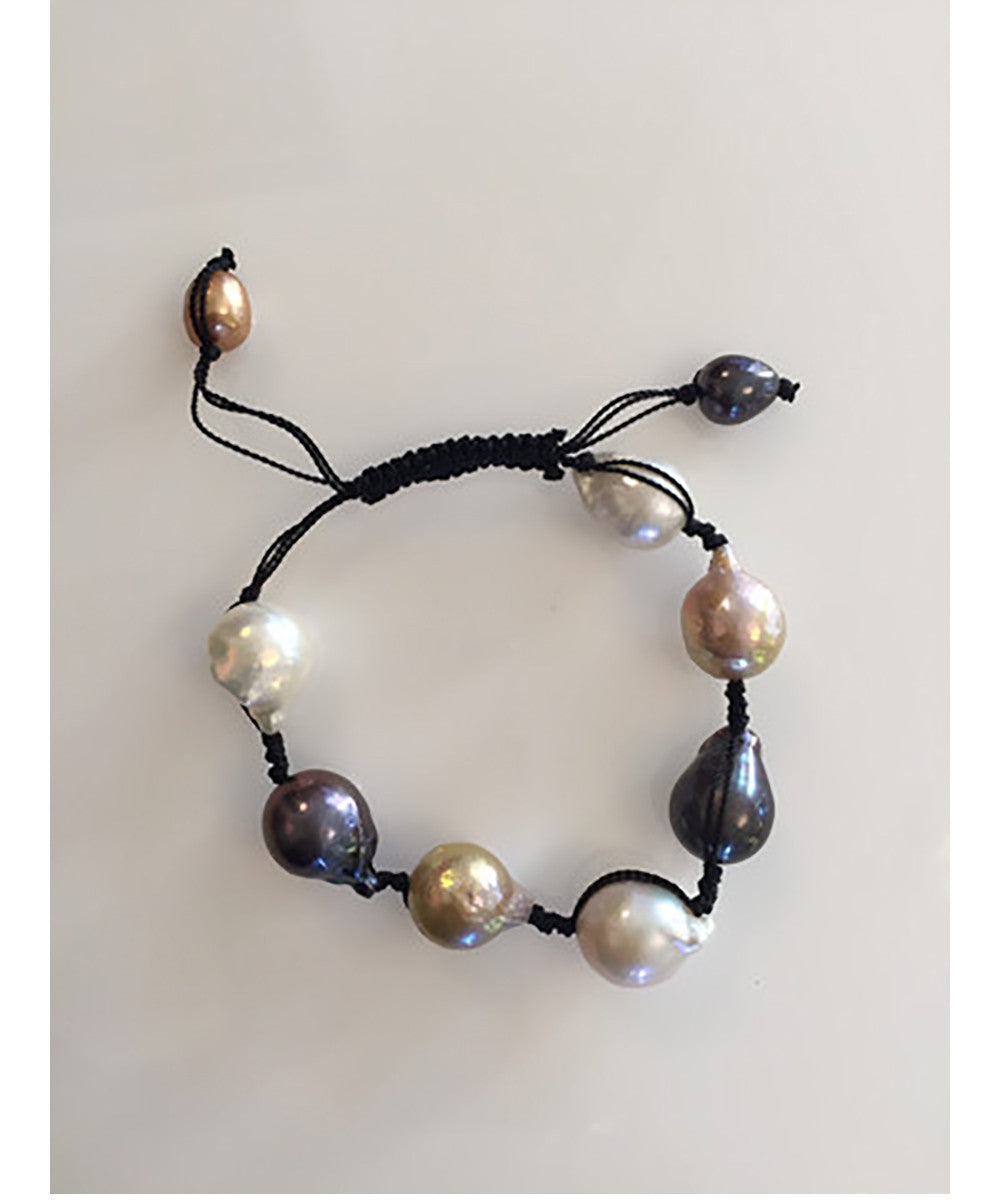Multi Color Baroque Pearl Bracelet on Black Cord