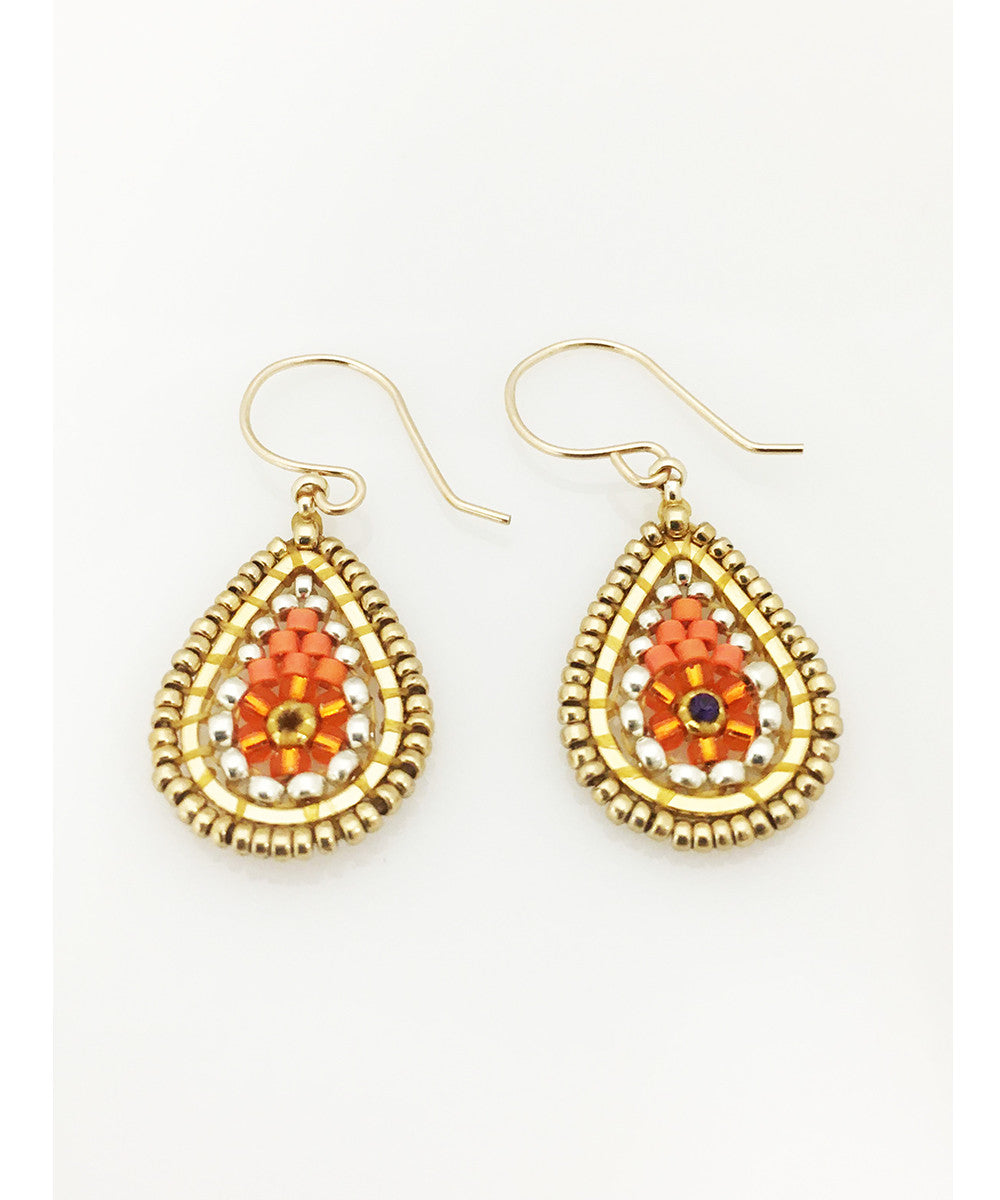 Miguel Ases Swarovski and Orange and Silver Miyuki Seed Bead Earring