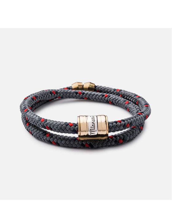 Miansai Gray/Red Casing Rope Bracelet with Brass Closure