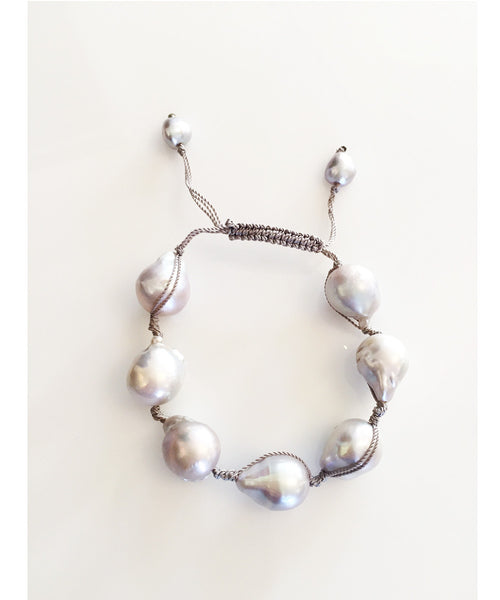 Margo Morrison Grey Baroque Pearl Bracelet on Grey Cord