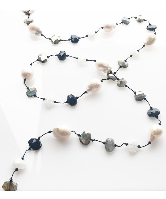 Baroque Pearl Necklace with Labradorite & Multi-Color Stones by Margo Morrison