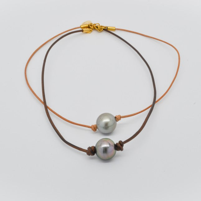 Perle by Lola Tahitian pearl on a leather necklace found at PATRICIA in Southern Pines, NC