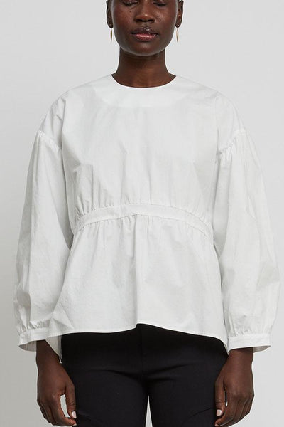 Shosh White Cotton Blouse  With Blouson Sleeves