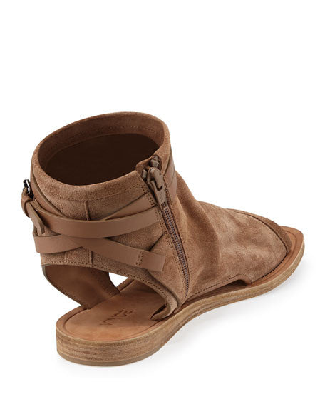 Vince Thalia Sport Suede Sandal, a bootie silhouette featuring cutouts along the toe, heel and sides of the foot.