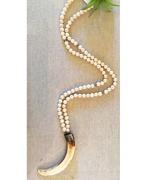T. Marie White Riverstone and Boars tooth Necklace