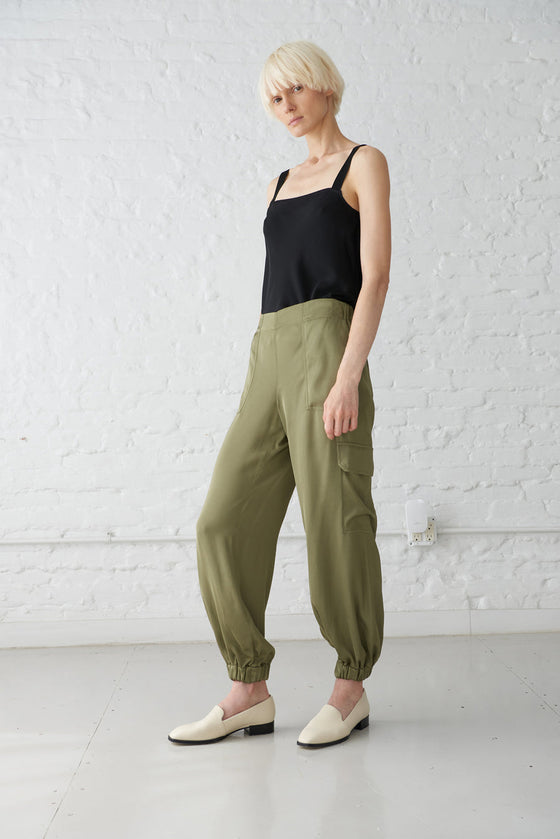 Minimalist Marilyn Vegan Silk Olive Cargo Pant